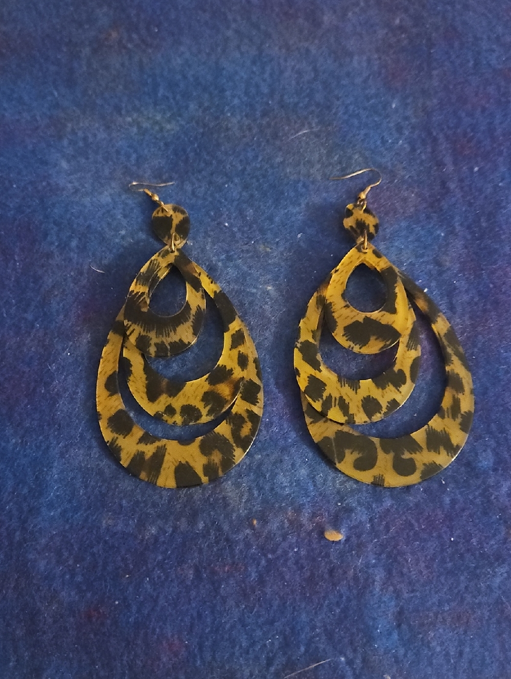 3 For $15 Leopard Print Layered Teardrop Earrings - Yellow/Black.
